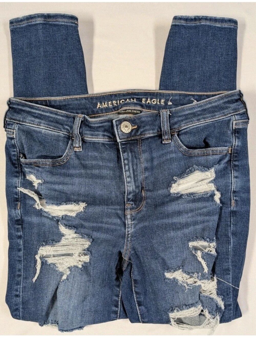 American Eagle Womens 10 Short Jegging Next Level Stretch Distressed Blue Jeans